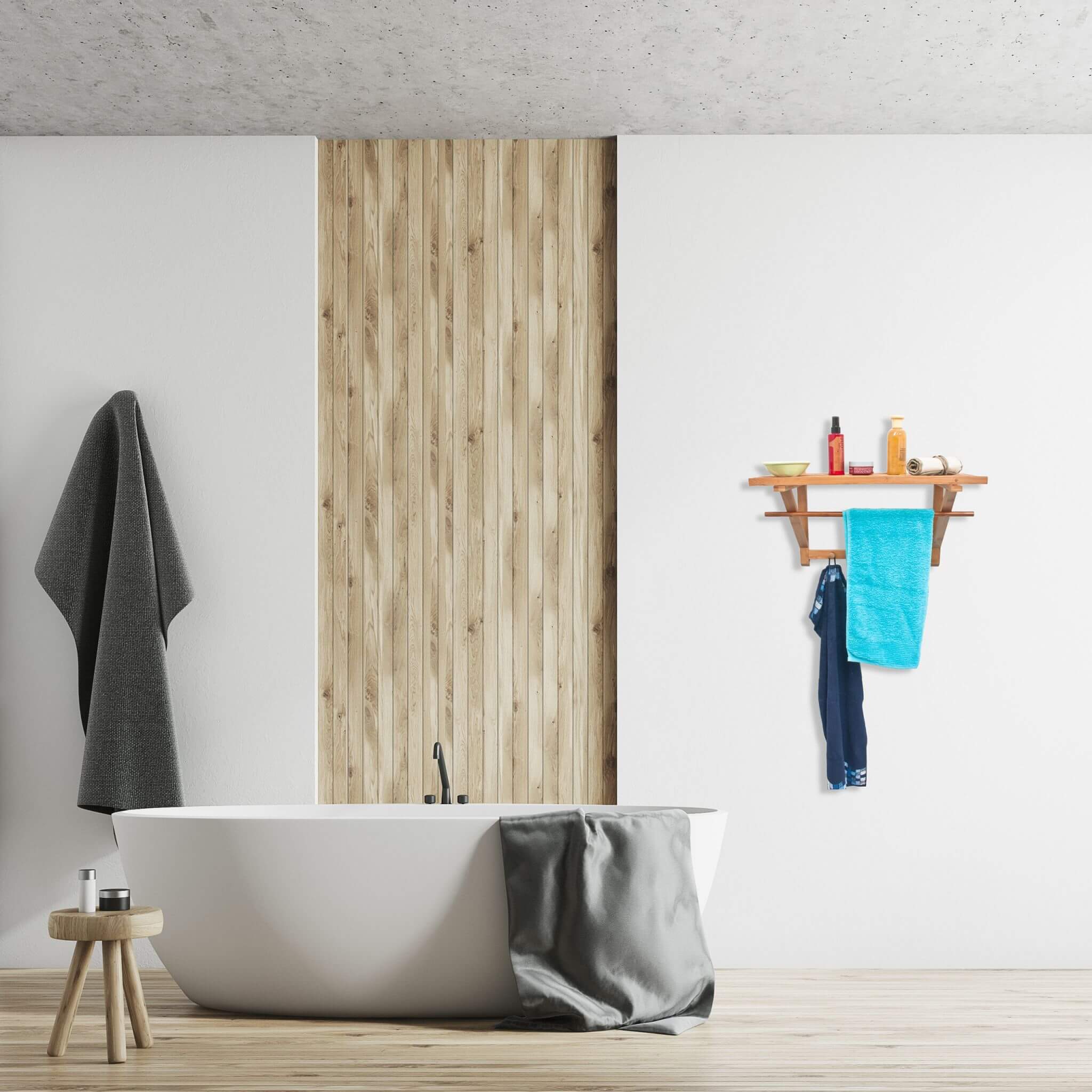 Relaxdays Ξύλινη Κρεμάστρα Τοίχου με Ράφι από Bamboo - Natural - 4052025171551