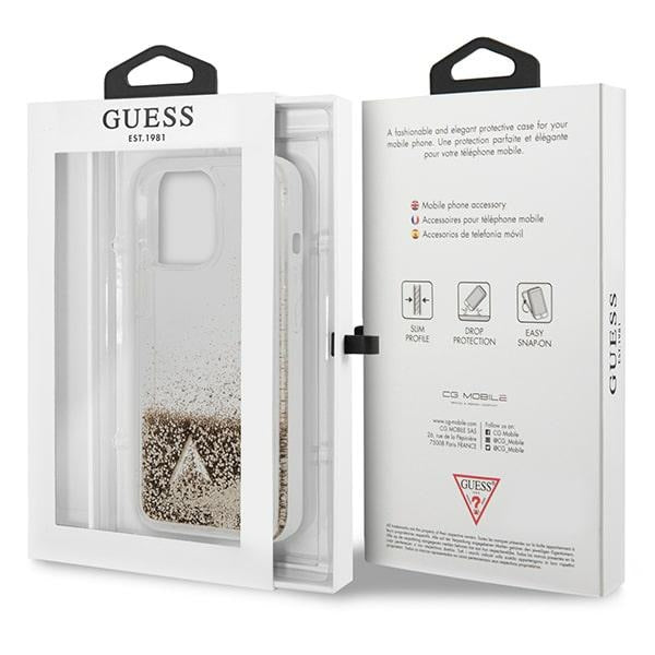 Guess iPhone 14 Pro Max - Glitter Charms Σκληρή Θήκη με Πλαίσιο Σιλικόνης - Gold - GUOHCP14XGLHFLGO