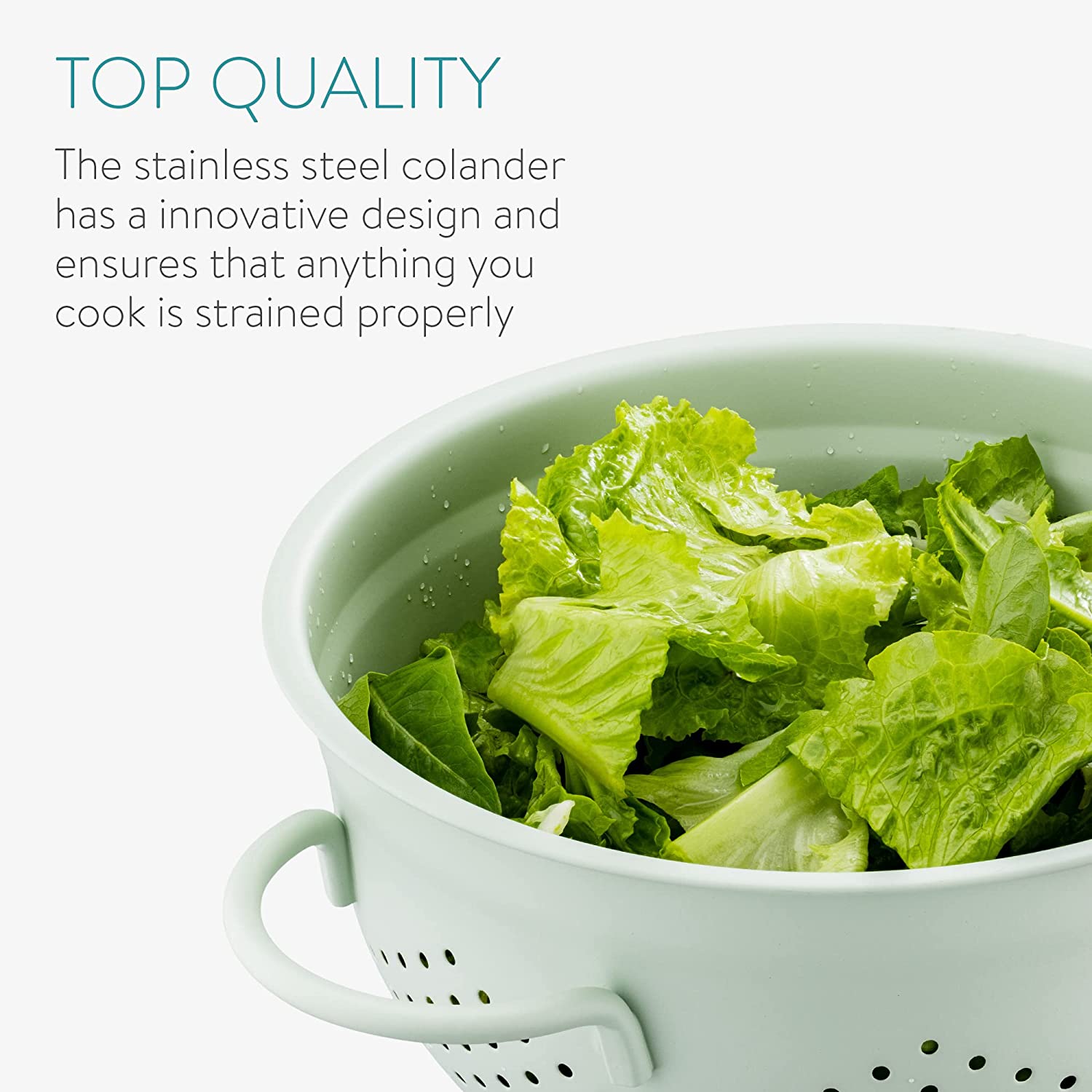 Navaris Σουρωτήρι από Ανοξείδωτο Ατσάλι με Λαβές - 24 cm - Mint Green - 48522.01.50