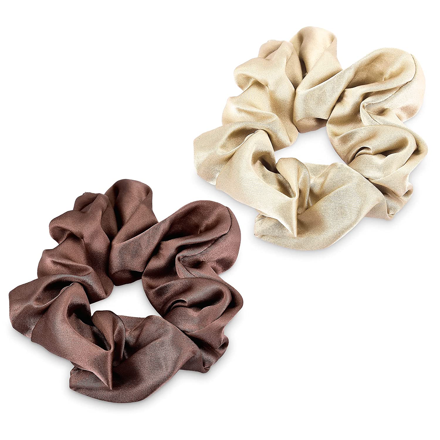 Navaris Σετ με 2 Μεταξωτά Scrunchies Λαστιχάκια Μαλλιών - Beige / Brown - 50258.02.15