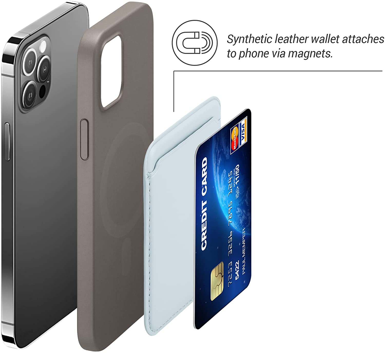 KW iPhone Θήκη από Συνθετικό Δέρμα για Πιστωτικές Κάρτες - Light Blue - 54606.23