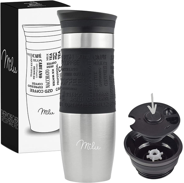 Milu T1 Κούπα Θερμός Από Ανοξείδωτο Ατσάλι - 100% Στεγανή - 450 ml - Black - 6604