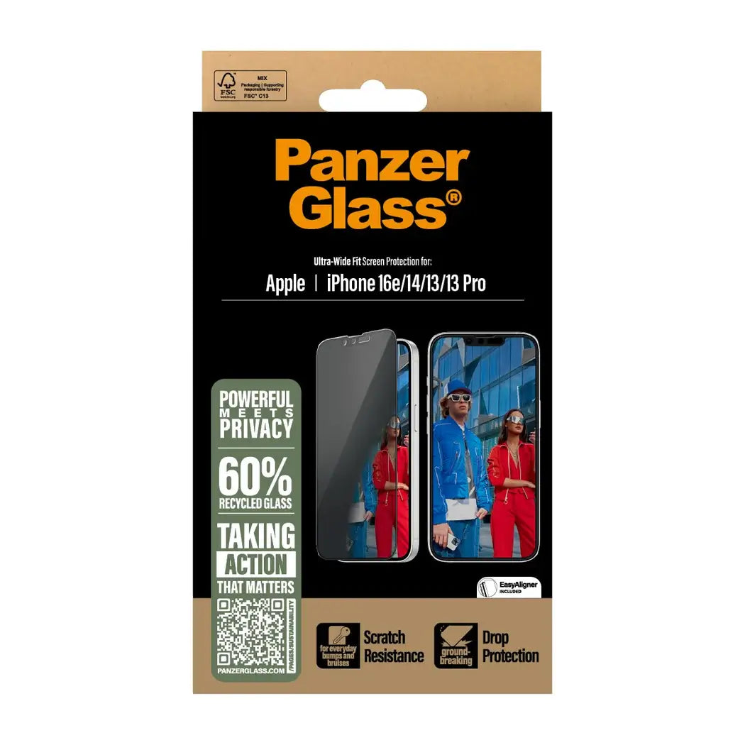 PanzerGlass iPhone 13 / 13 Pro / 14 / 16e - Privacy Ultra-Wide Fit Αντιχαρακτικό Γυαλί Οθόνης με Κιτ Τοποθέτησης - Black