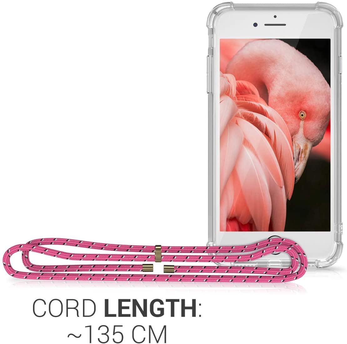 KW iPhone SE 2022 / SE 2020 / 7 / 8 Θήκη Σιλικόνης TPU με Λουράκι - Διάφανη / Fuchsia / Black - 47247.106