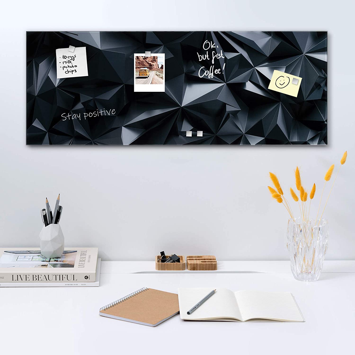 Navaris Μαγνητικός Γυάλινος Πίνακας - 80 x 30cm - Design Dark Stereoscopic - Black - 53031.01