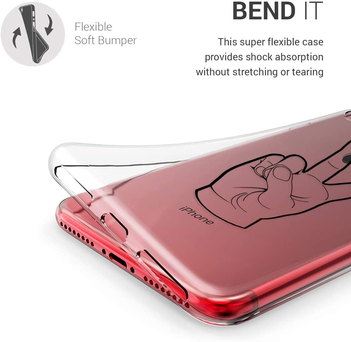 KW iPhone SE 2022 / SE 2020 / 7 / 8 Θήκη Σιλικόνης TPU Design V Sign - Black - Διάφανη - 41448.22