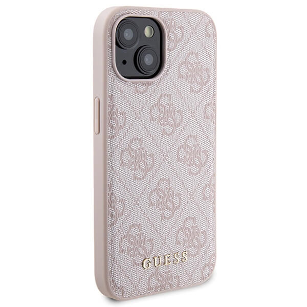 Guess iPhone 15 - 4G Metal Logo Σετ MagSafe Σκληρή Θήκη με Επένδυση Συνθετικού Δέρματος και Powerbank 5000mAh - Pink - GUBPM5P15S4GEMGP