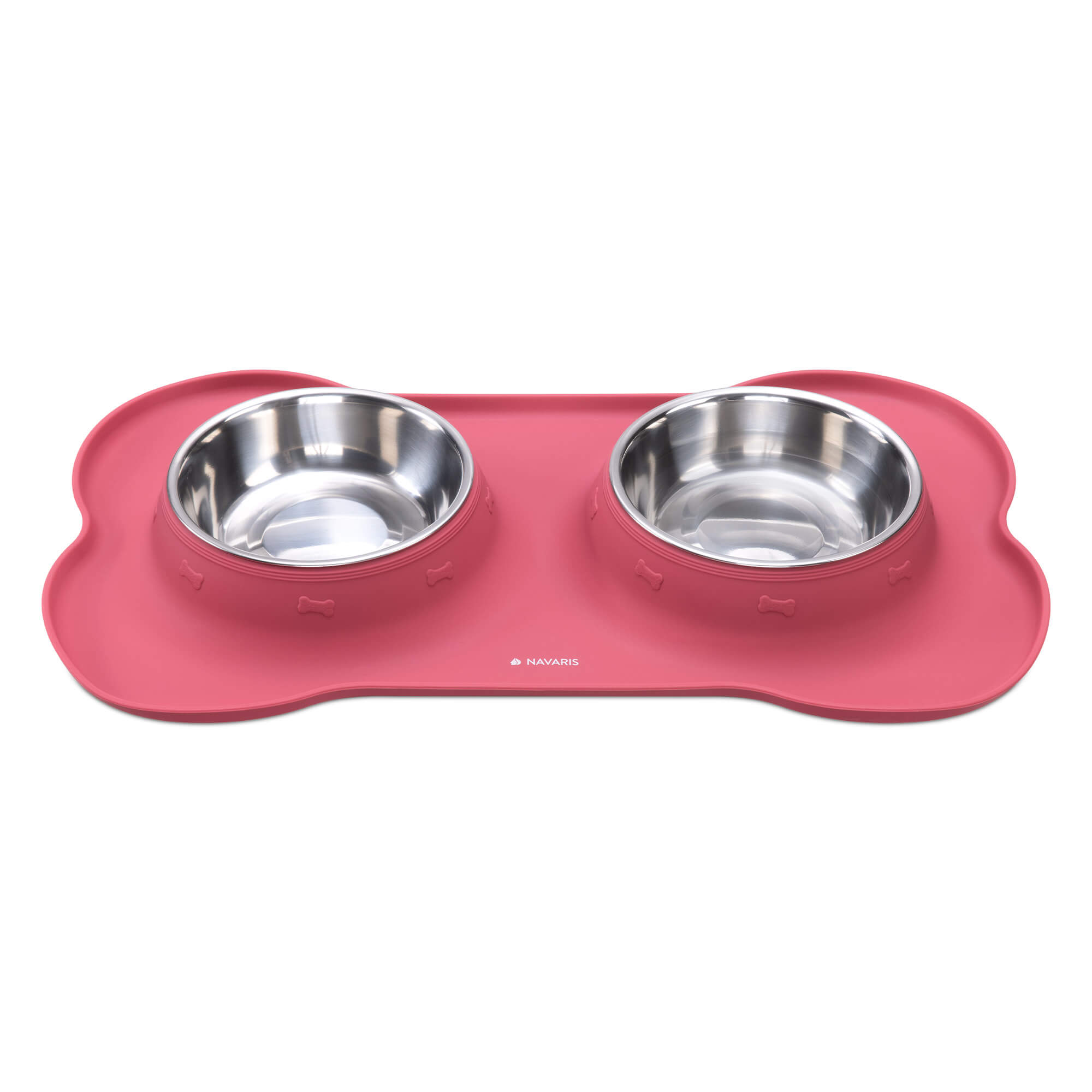 Navaris 2 Μπολ Φαγητού από Ανοξείδωτο Ατσάλι με Βάση Σιλικόνης - 400 ml - Raspberry - 55096.213