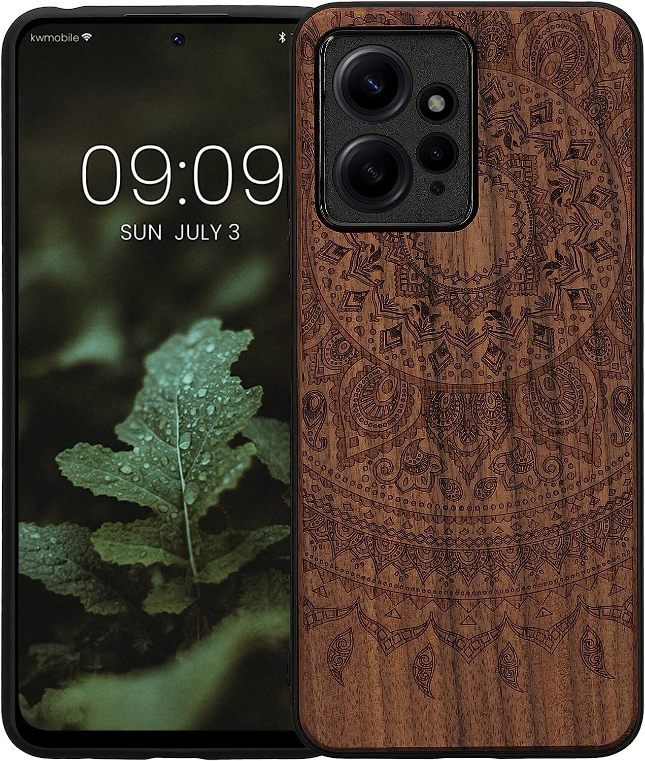 KW Xiaomi Redmi Note 12 4G Θήκη από Φυσικό Ξύλο - Design Indian Sun - Dark Brown - 61179.03