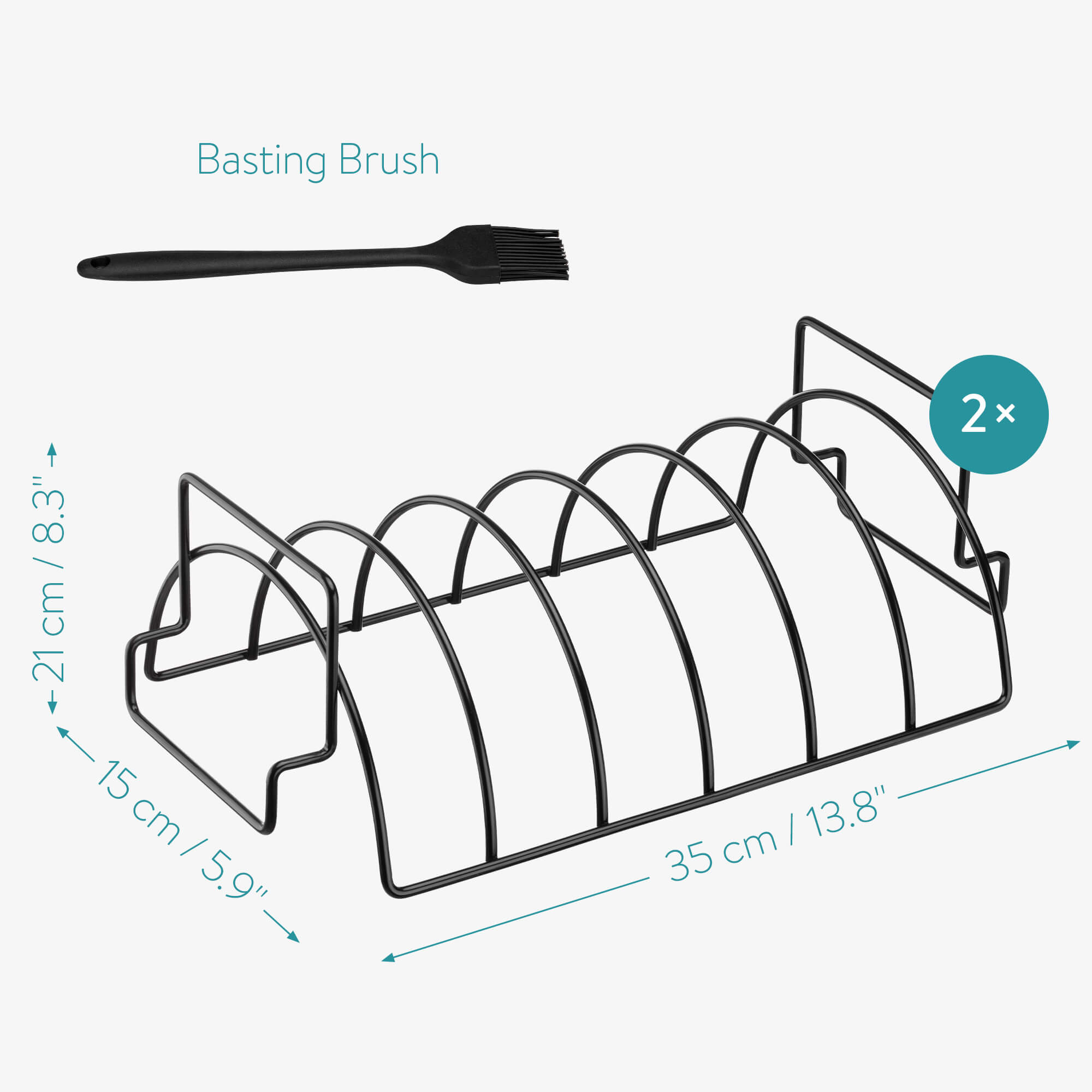 Navaris Σετ με 2 Αντικολλητικά Μεταλλικά Πλέγματα Ψησίματος με Πινέλο Σιλικόνης - Black - 54518.02