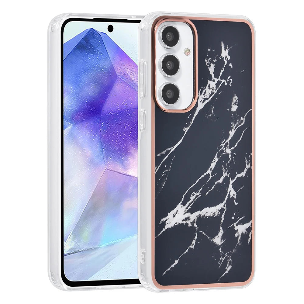 Tuniq Samsung Galaxy A55 5G - Σκληρή Θήκη με Πλαίσιο Σιλικόνης - Σχέδιο Μάρμαρο - Μαύρη