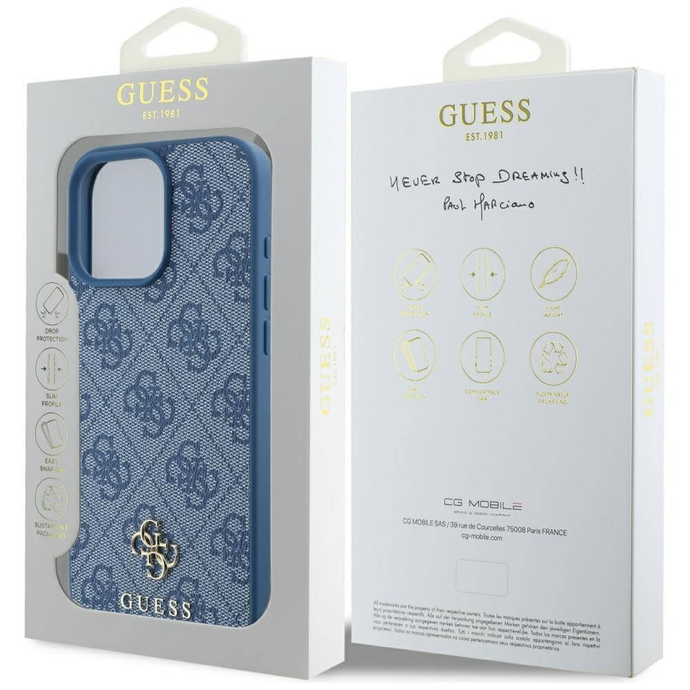 Guess iPhone 16 Pro Max - HC PU 4G Small 4G and Classic - MagSafe Σκληρή Θήκη με Επένδυση από Οικολογικό Δέρμα - Blue - GUHMP16XP4SM4MB