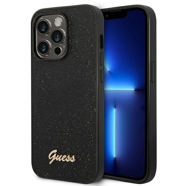 Guess iPhone 14 Pro Glitter Script Σκληρή Θήκη με Πλαίσιο Σιλικόνης - Black - GUHCP14LHGGSHK