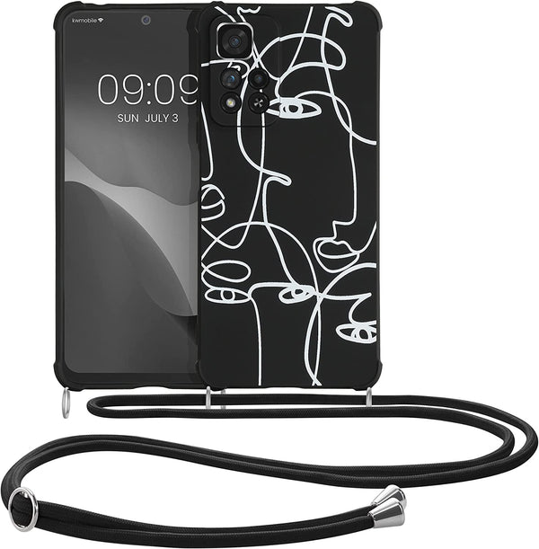 KW Xiaomi Redmi Note 11 Pro+ 5G Θήκη Σιλικόνης TPU με Λουράκι - Design Abstract Lines - Black / White - 59942.01