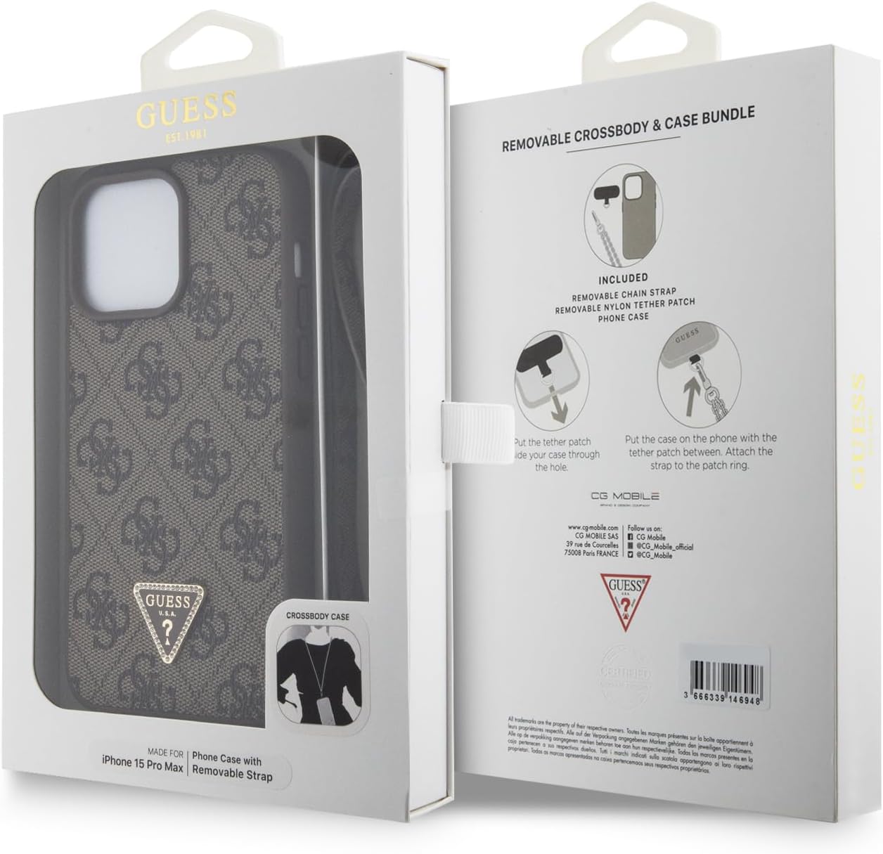 Guess iPhone 15 Pro Max - Crossbody 4G Metal Logo Θήκη με Επένδυση Συνθετικού Δέρματος και Λουράκι - Brown - GUHCP15XP4TDSCPW