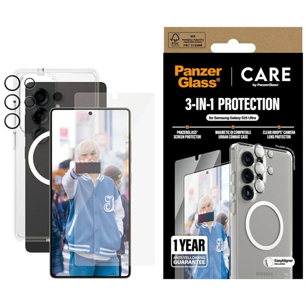 Care by PanzerGlass Samsung Galaxy S25 Ultra - Flagship 3in1 Σετ με 1 Αντιχαρακτικό Γυαλί Οθόνης, 1 Αντιχαρακτικό Γυαλί για την Κάμερα και 1 Σκληρή Θήκη - Clear