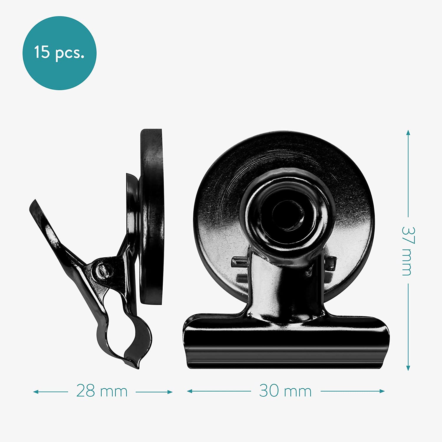 Navaris Μαγνητάκια για το Ψυγείο και για Πίνακα με Κλιπ - Σετ 15 τεμαχίων - Black - 48475.01.15