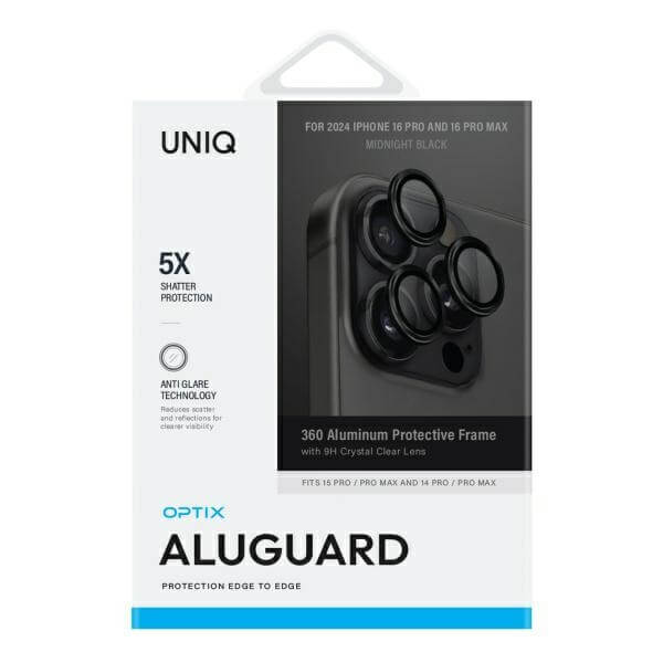 Uniq iPhone 16 Pro / 16 Pro Max Optix Aluminium Camera Lens Protector Αντιχαρακτικό Γυαλί για την Κάμερα - Midnight Black