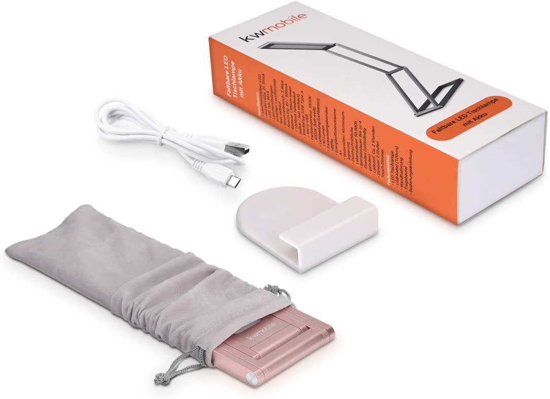 KW LED Folding Desk Lamp Επαναφορτιζόμενο Αναδιπλούμενο Μεταλλικό Φωτιστικό με καλώδιο Micro USB - Rose Gold - 40590.81