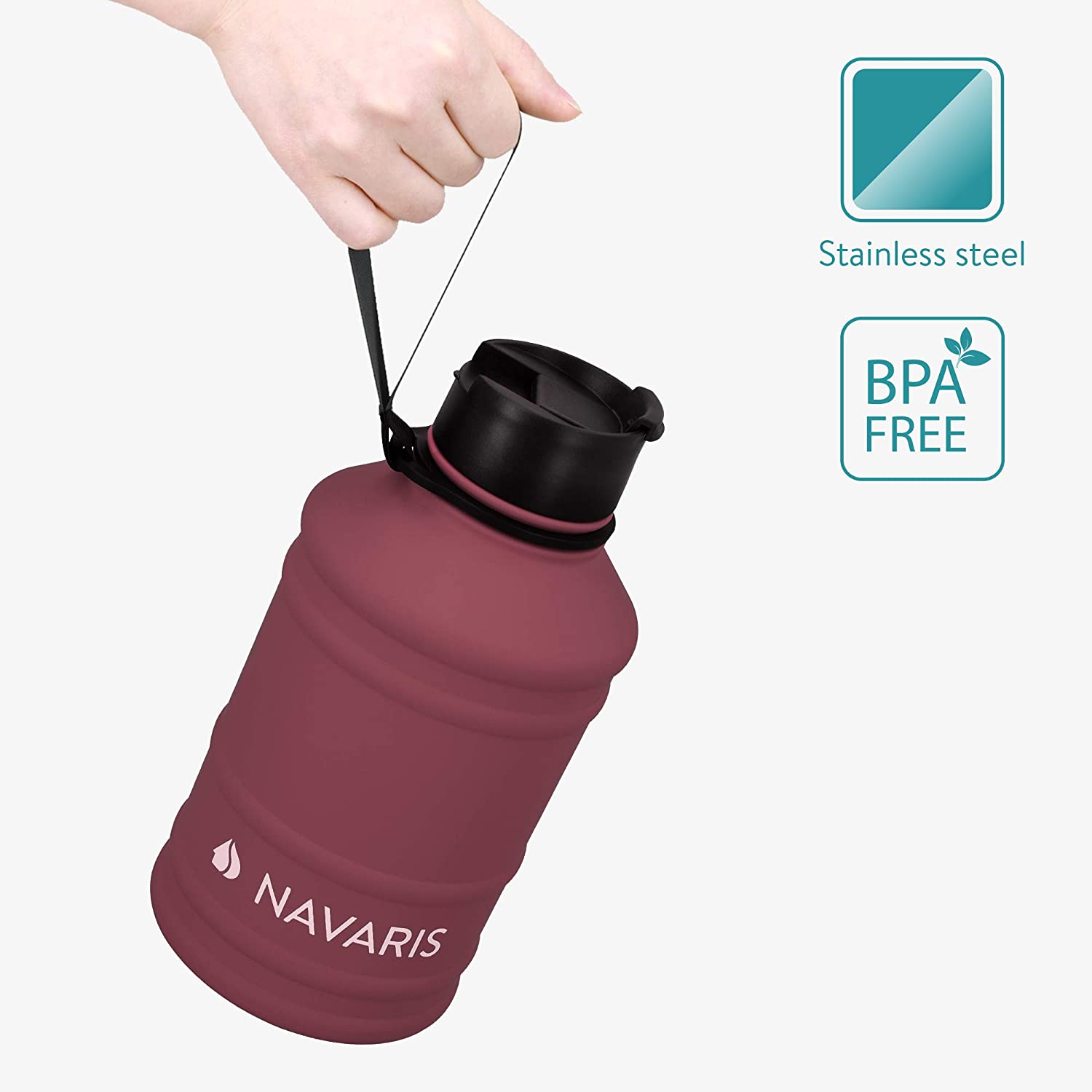 Navaris Μπουκάλι Νερού από Ανοξείδωτο Ατσάλι - BPA Free - 2.2 L - Bordeaux - 51084.26