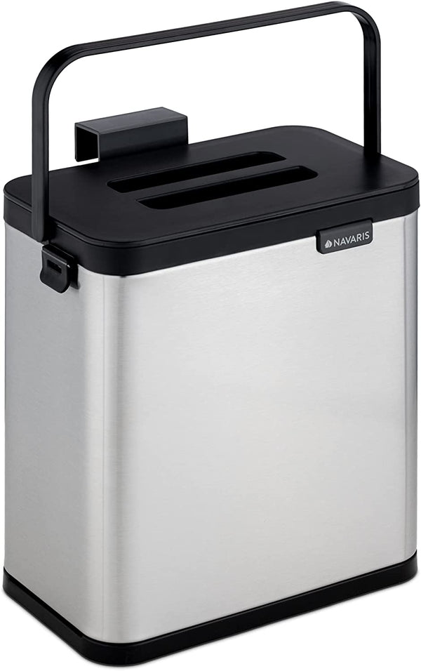Navaris Κρεμαστός Κάδος Απορριμμάτων για Ντουλάπι από Ανοξείδωτο Ατσάλι και Πλαστικό Καπάκι - 3L - Grey / Black - 57228.01 - likebrands.gr