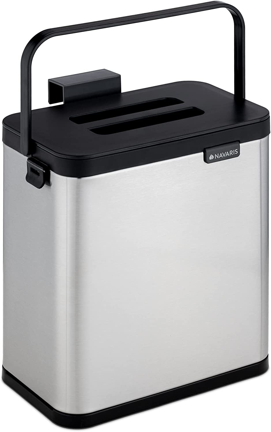 Navaris Κρεμαστός Κάδος Απορριμμάτων για Ντουλάπι από Ανοξείδωτο Ατσάλι και Πλαστικό Καπάκι - 3L - Grey / Black - 57228.01