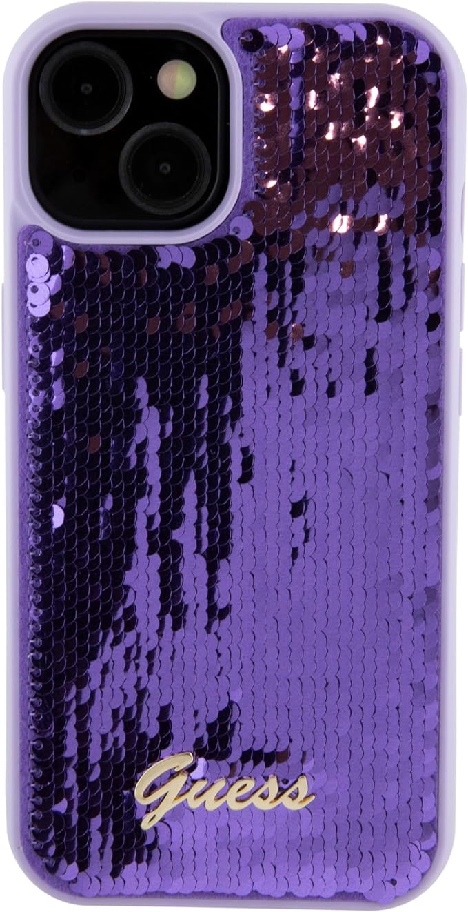 Guess iPhone 15 - Sequin Script Metal Σκληρή Θήκη με Επένδυση από Παγέτες - Purple - GUHCP15SPSFDGSU
