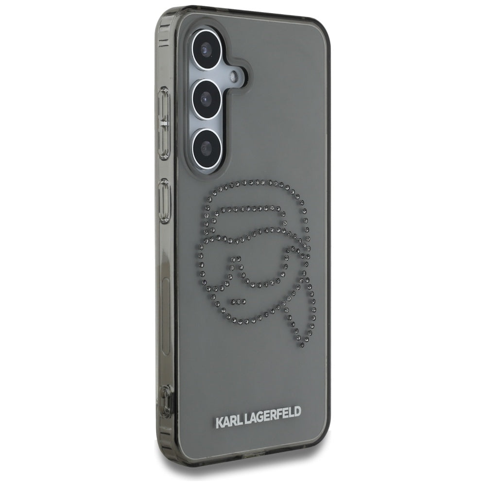 Karl Lagerfeld Samsung Galaxy S25 - Rhinestones Karl Head Logo - Σκληρή Θήκη με Πλαίσιο Σιλικόνης - Black - KLHCS25SHKHDCELK
