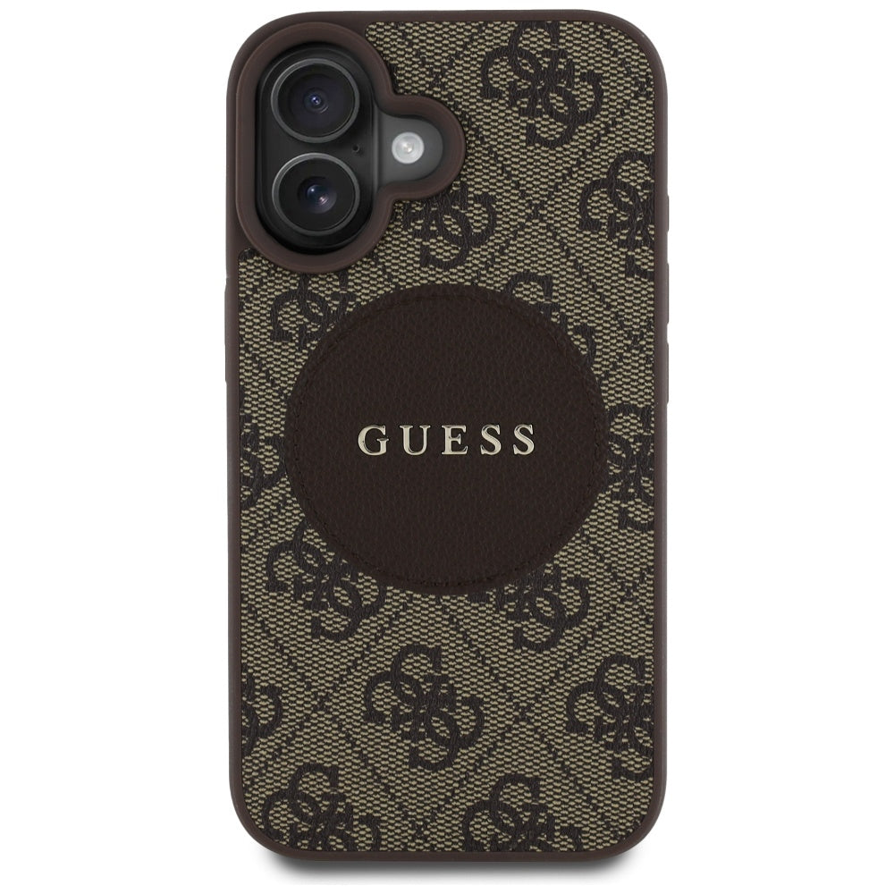 Guess iPhone 16 - 4G Circle Classic Logo - MagSafe Θήκη με Επένδυση Συνθετικού Δέρματος - Brown - GUHMP16SP4PGRSGW