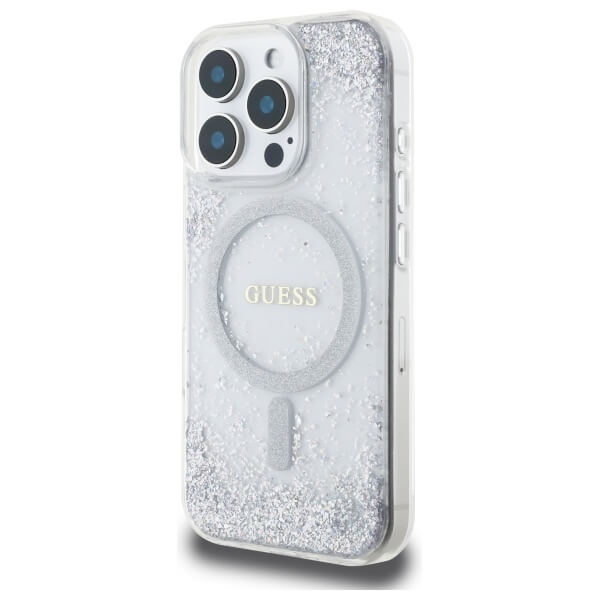 Guess iPhone 16 Pro - Resin Gradient Glitter - MagSafe Σκληρή Θήκη με Πλαίσιο Σιλικόνης - Silver - GUHMP16LRGRGES