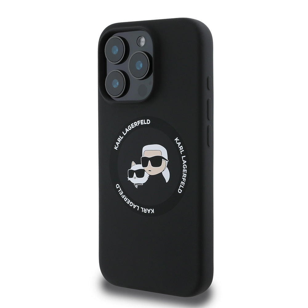 Karl Lagerfeld iPhone 16 Pro - Silicone Karl and Choupette Heads - Θήκη Σιλικόνης με MagSafe - Black - KLHMP16LSKCHTCK