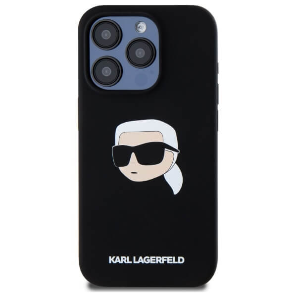 Karl Lagerfeld iPhone 15 Pro - Silicone Karl Head Print - Θήκη Σιλικόνης με MagSafe - Black - KLHMP15LSKHPPLK