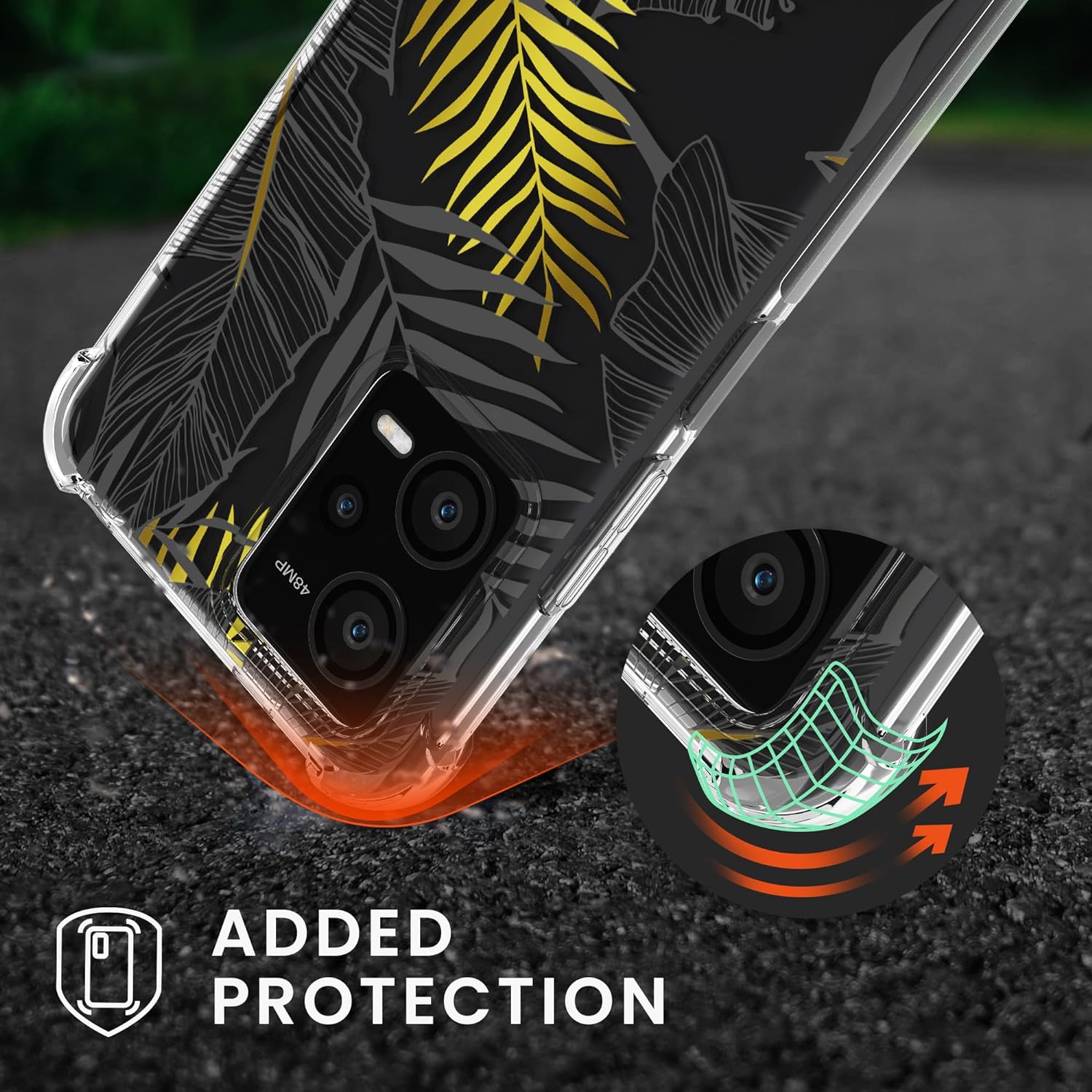 KW Xiaomi Redmi Note 12 5G / Xiaomi Poco X5 5G Θήκη Σιλικόνης TPU με Λουράκι - Design Jungle - Yellow / Grey / Διάφανη - 60892.03