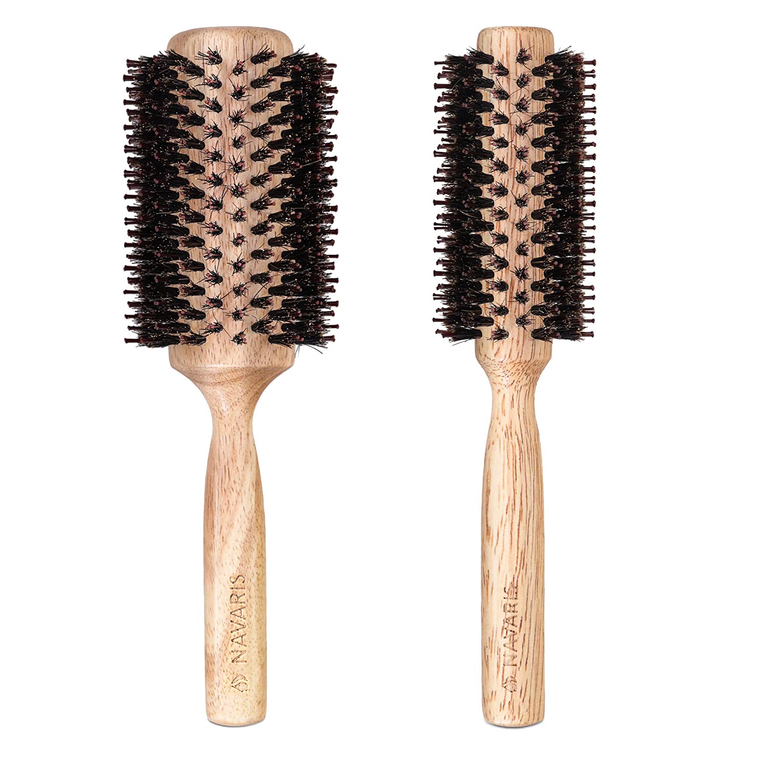 Navaris Σετ με 2 Στρόγγυλες Ξύλινες Βούρτσες Μαλλιών - Brown - 51356.01