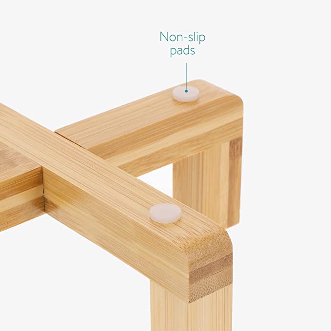 Navaris Cat Bowls with Wood Stands - Σετ με 2 Μπολ Φαγητού και Νερού με Βάση από Μπαμπού για Κατοικίδια - 850ml - Matte Purple / Brown - 48350.55