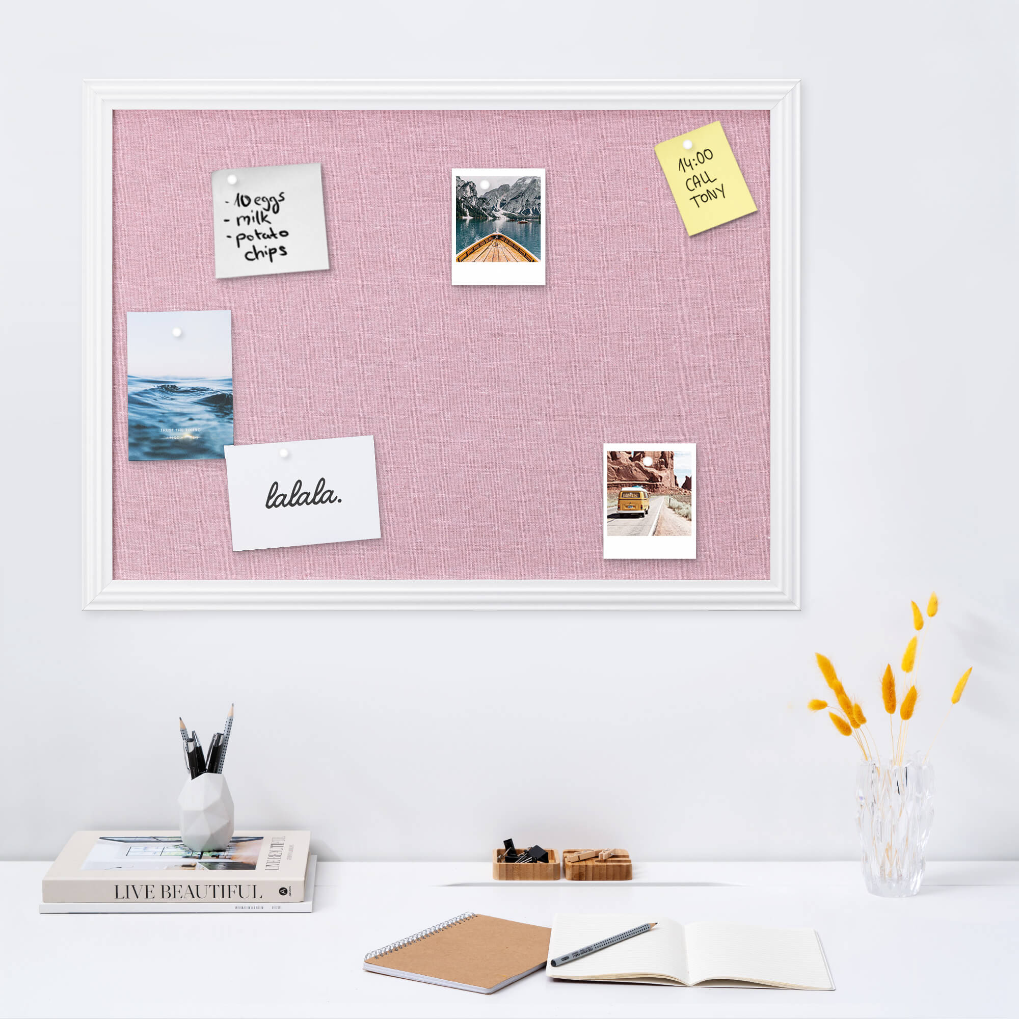 Navaris Πίνακας Ανακοινώσεων από Λινό Ύφασμα με Κορνίζα - White / Pink - 56832.2.02