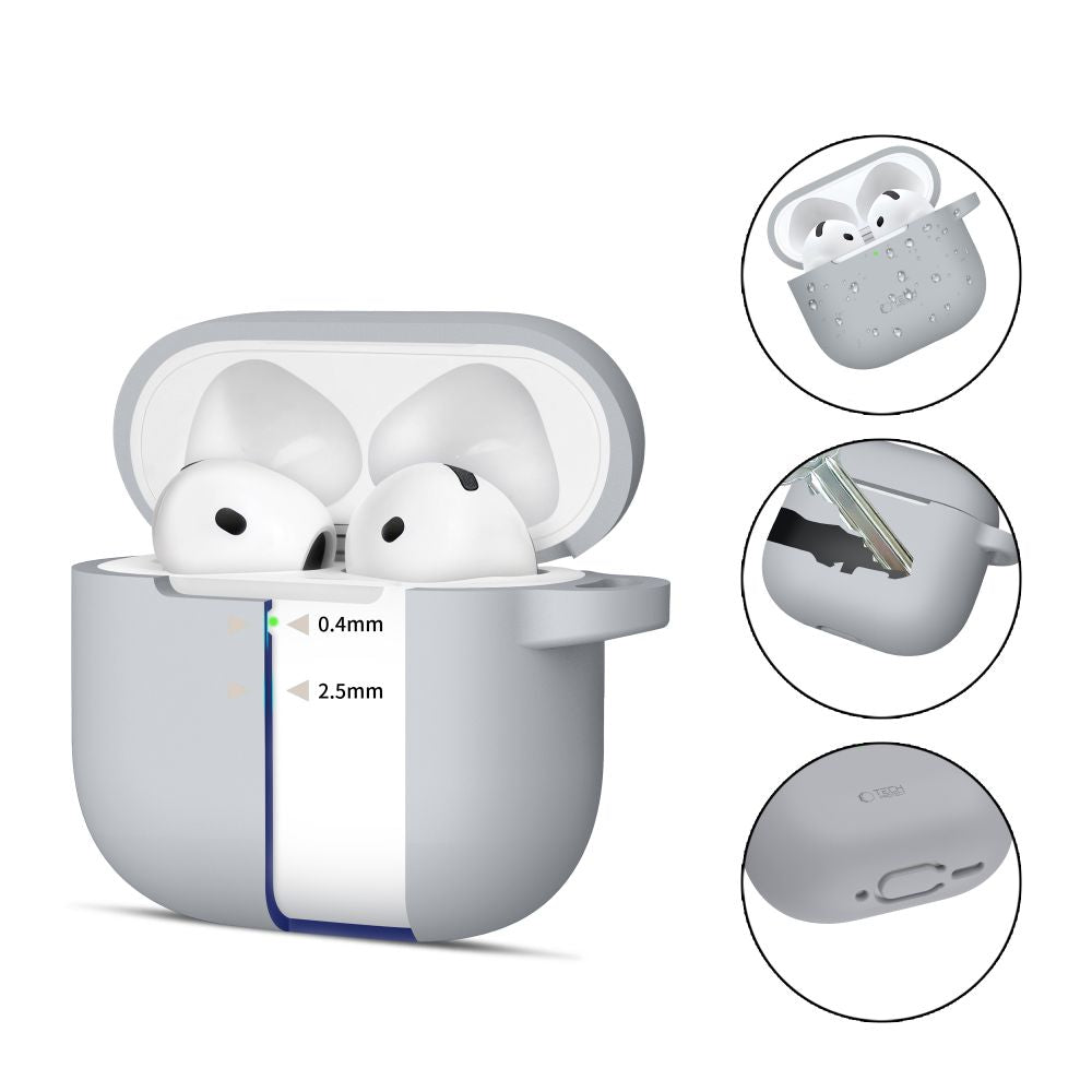 Tech-Protect AirPods 4 Θήκη Σιλικόνης - Silicone Hook - Crayon Grey