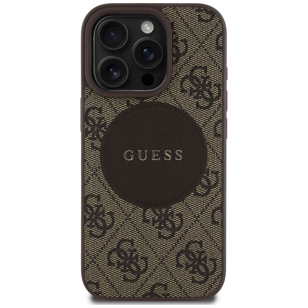 Guess iPhone 16 Pro - 4G Circle Classic Logo - MagSafe Θήκη με Επένδυση Συνθετικού Δέρματος - Brown - GUHMP16LP4PGRSGW