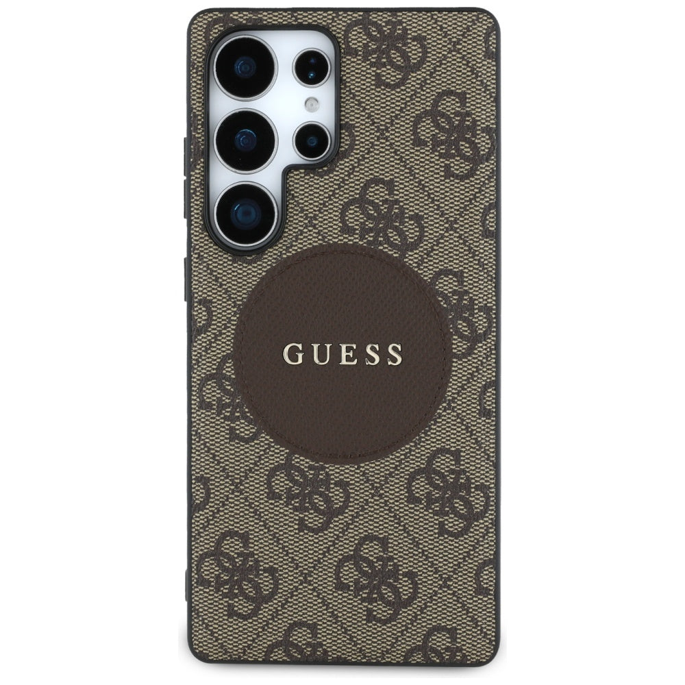 Guess Samsung Galaxy S25 Ultra - 4G Round Patch Classic Logo - Θήκη με Επένδυση Συνθετικού Δέρματος και MagSafe - Brown - GUHMS25LP4PGRSGW