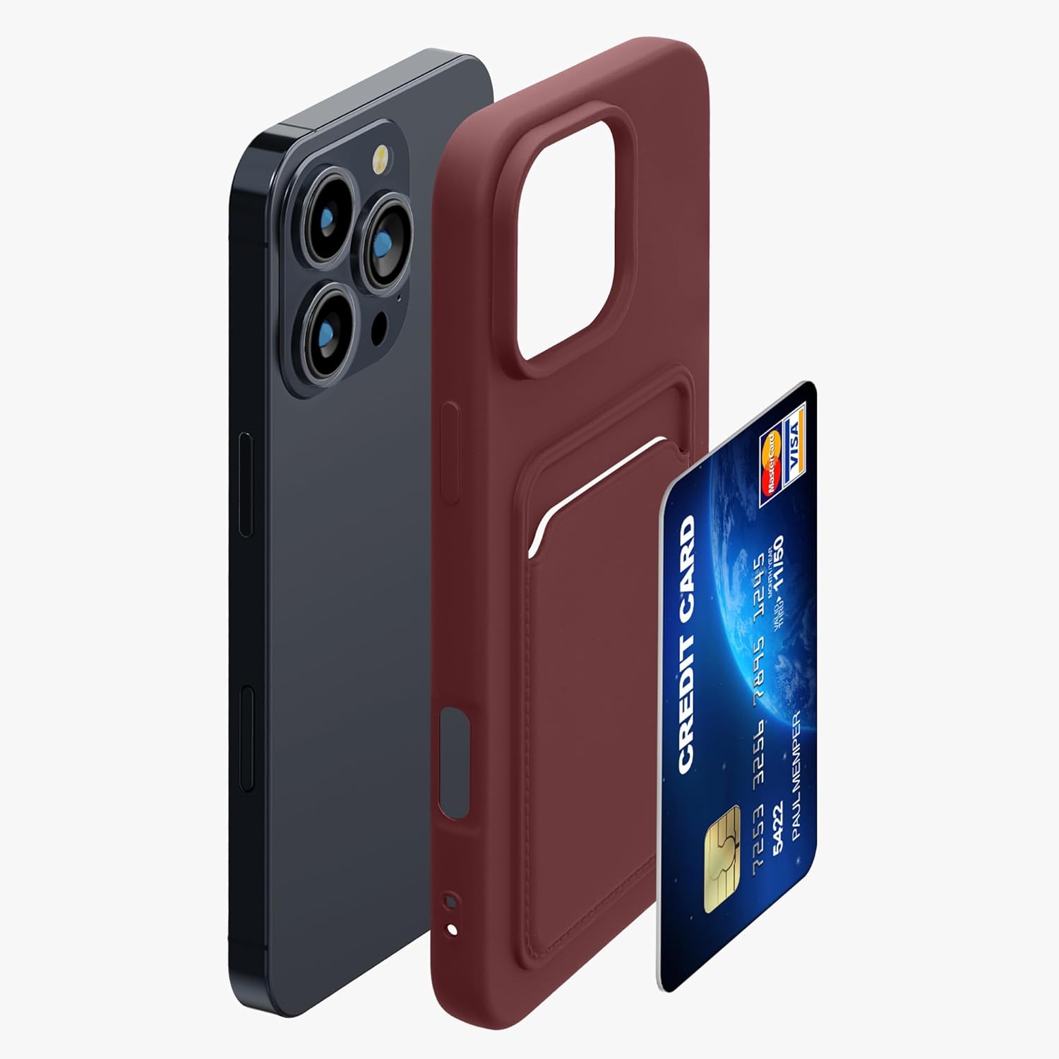 KW iPhone 16 Pro Max Θήκη Σιλικόνης TPU με Υποδοχή για Κάρτα - Tawny Red