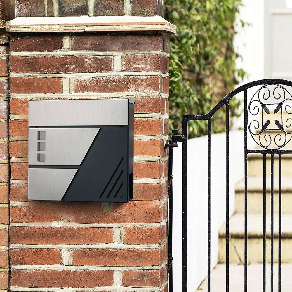 Songmics Επιτοίχιο Μεταλλικό Γραμματοκιβώτιο με Κλειδαριά και Θήκη Εφημερίδων - ‎Anthracite / Silver - GMB053G01