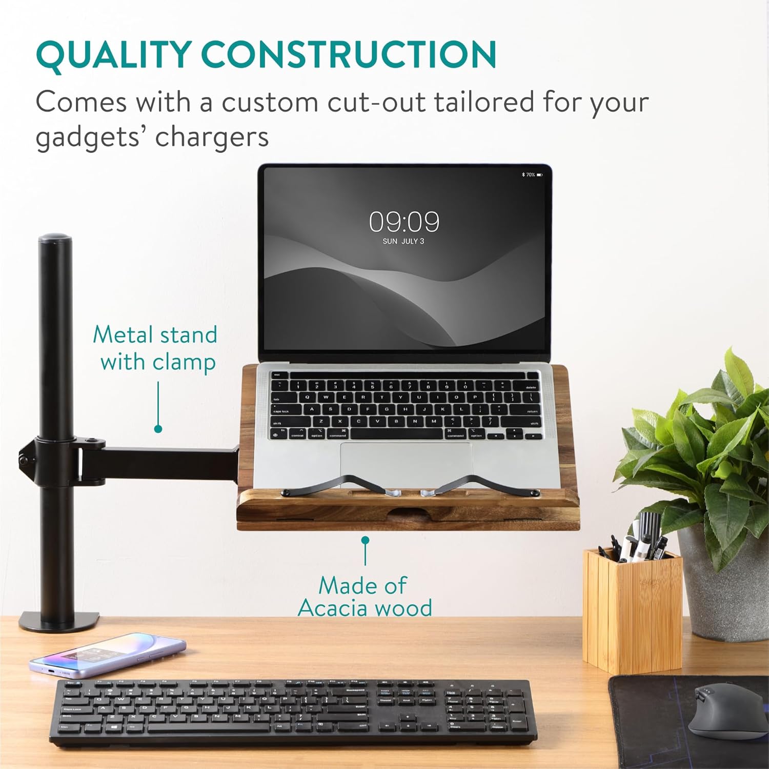 Navaris Βάση Στήριξης Βιβλίων και Τάμπλετ με Ρυθμιζόμενο Βραχίονα - ‎Acacia Brown