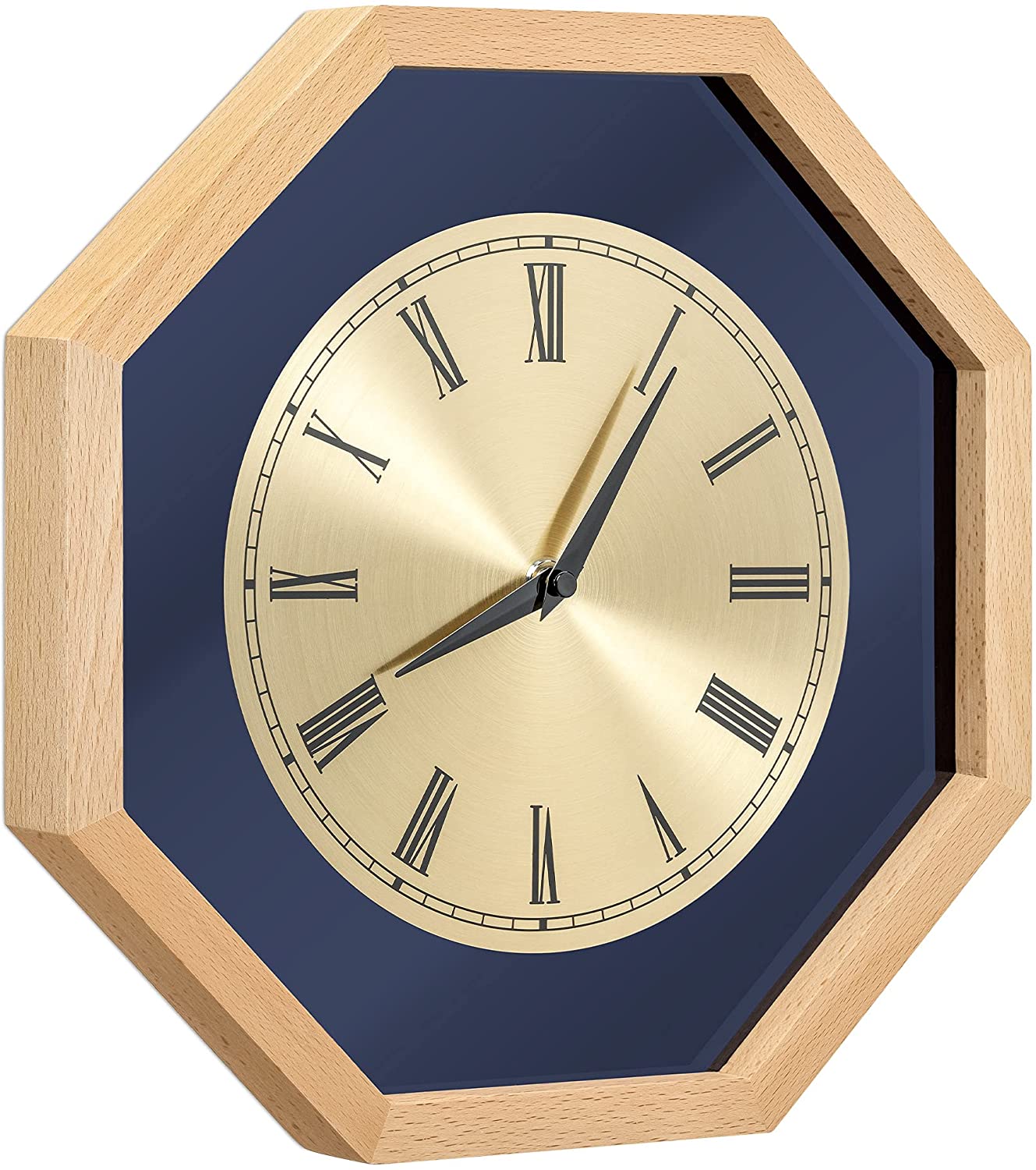 Navaris Analogue Wood Wall Clock Design Octagonal - Ρολόι Tοίχου - Light Brown / Gold - 54470.24.21