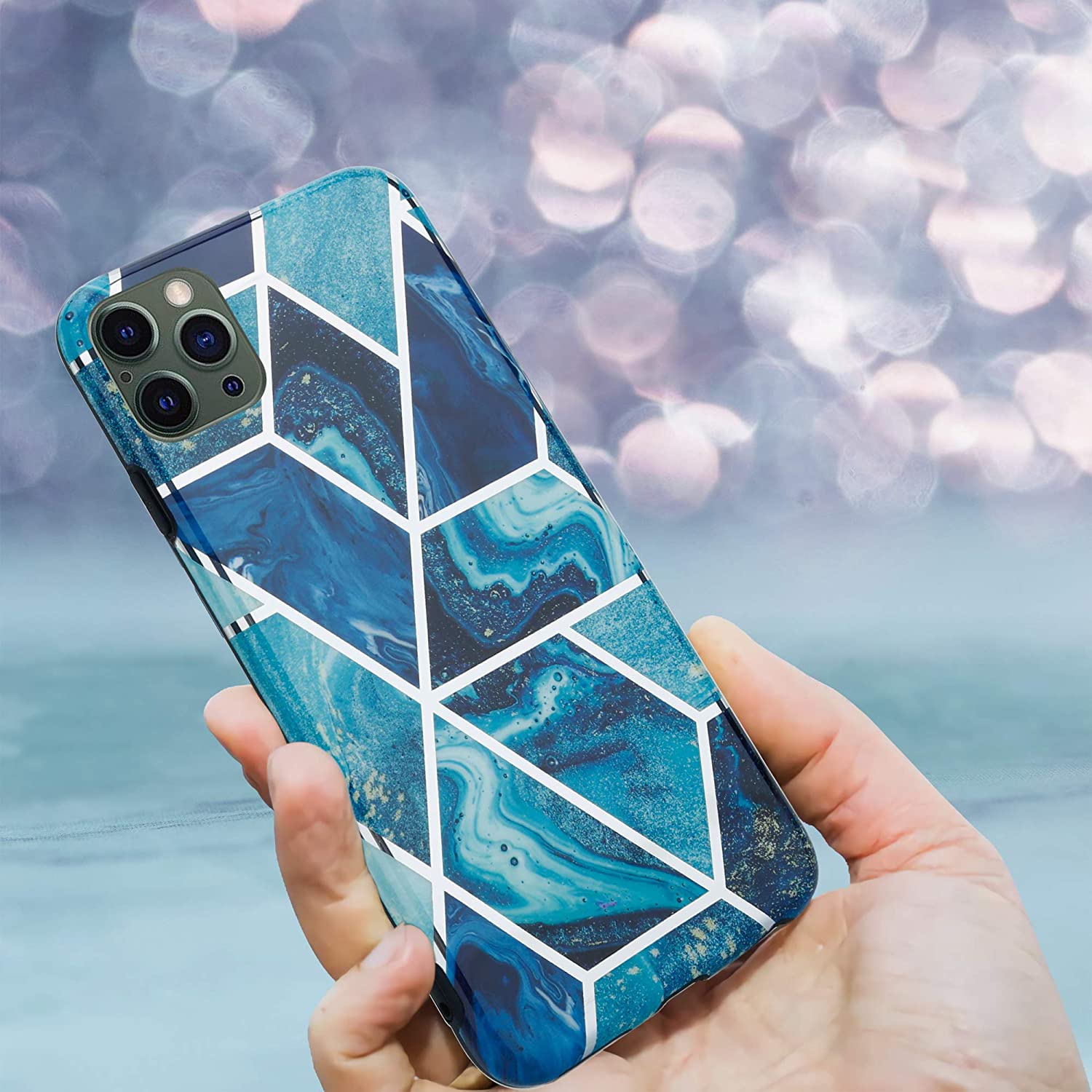 Cadorabo iPhone 12 Pro Max Θήκη Σιλικόνης TPU - Design Marble No.13 Mosaic Pattern - Blue Wave