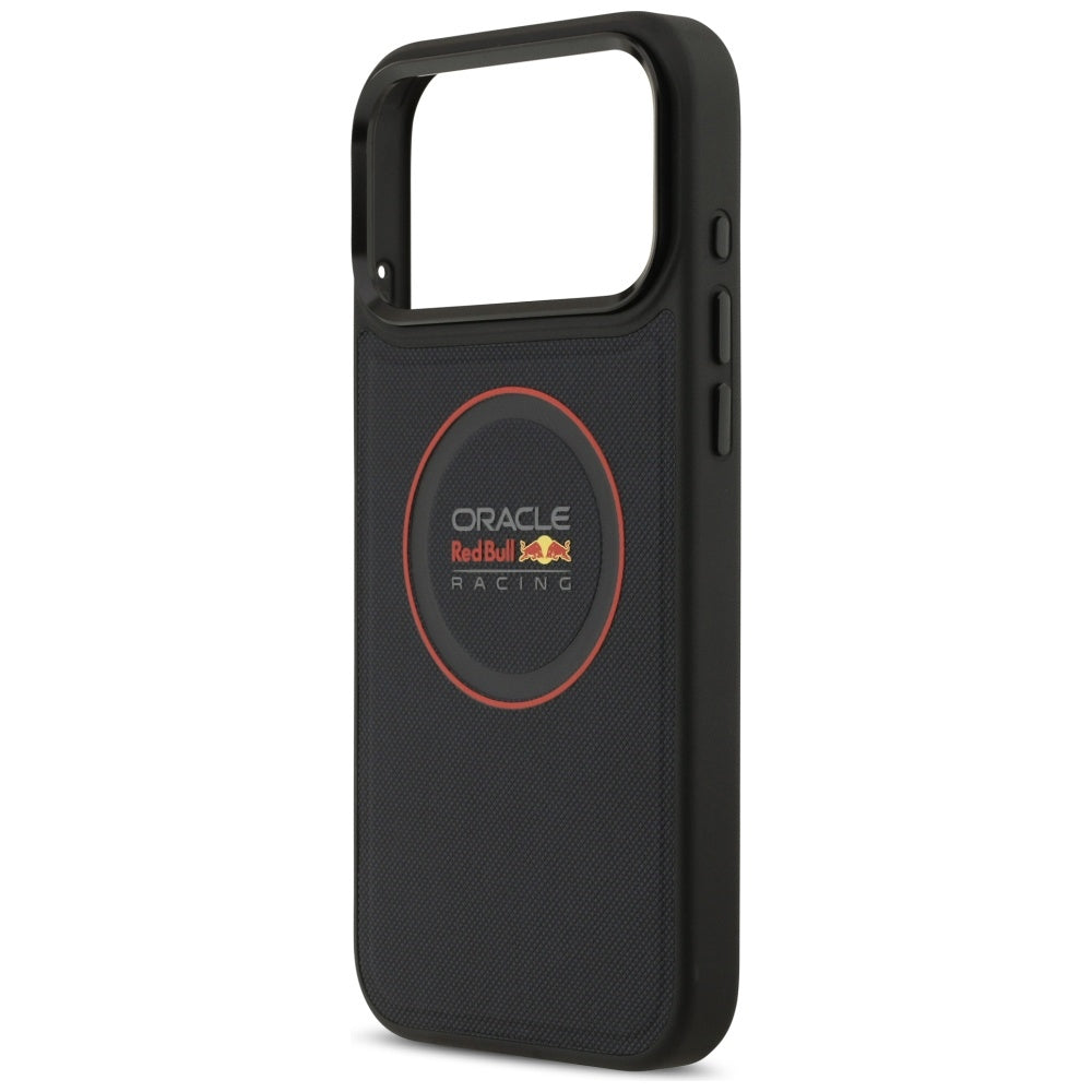 Red Bull iPhone 17 Pro Max - Meshed Red Ring and Metal Buttons MagSafe - Σκληρή Θήκη με Επένδυση Οικολογικού Δέρματος - Navy - RBHMP17X24PUILVR