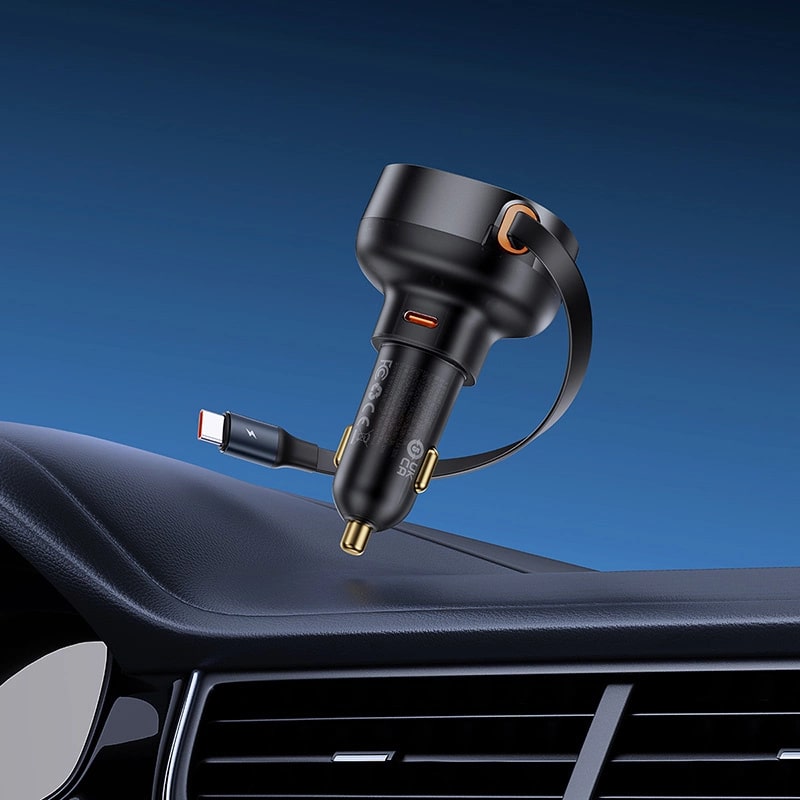 Baseus Enjoyment Pro Φορτιστής Αυτοκινήτου με Θύρα Type-C και Ενσωματωμένο Καλώδιο Type-C 60W - Black - C00057802111-01