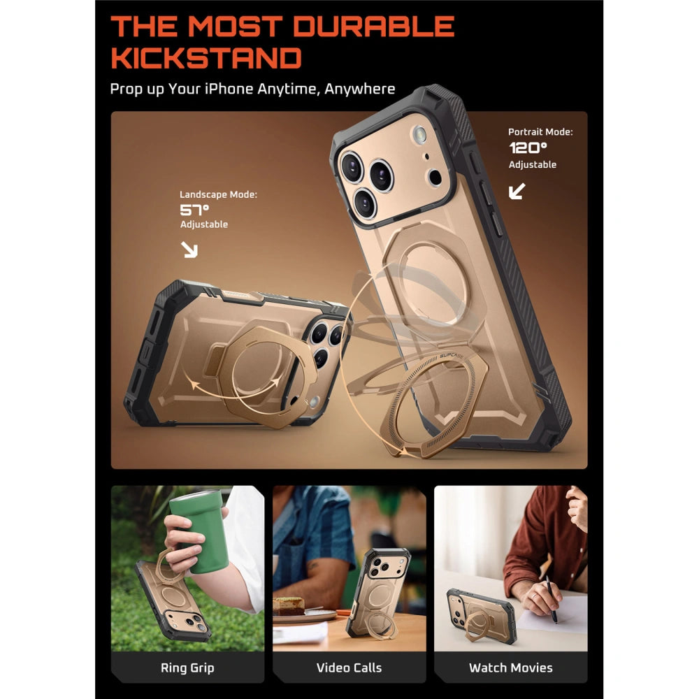 Supcase iPhone 17 Pro - UB Grip Pro Mag - Σκληρή Θήκη με Προστασία Οθόνης και MagSafe / Stand - Desert Gold