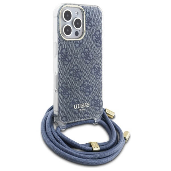 Guess iPhone 16 Pro - Crossbody Cord 4G Print - Σκληρή Θήκη με Πλαίσιο Σιλικόνης και Λουράκι - Blue - GUHCP16LHC4SEB
