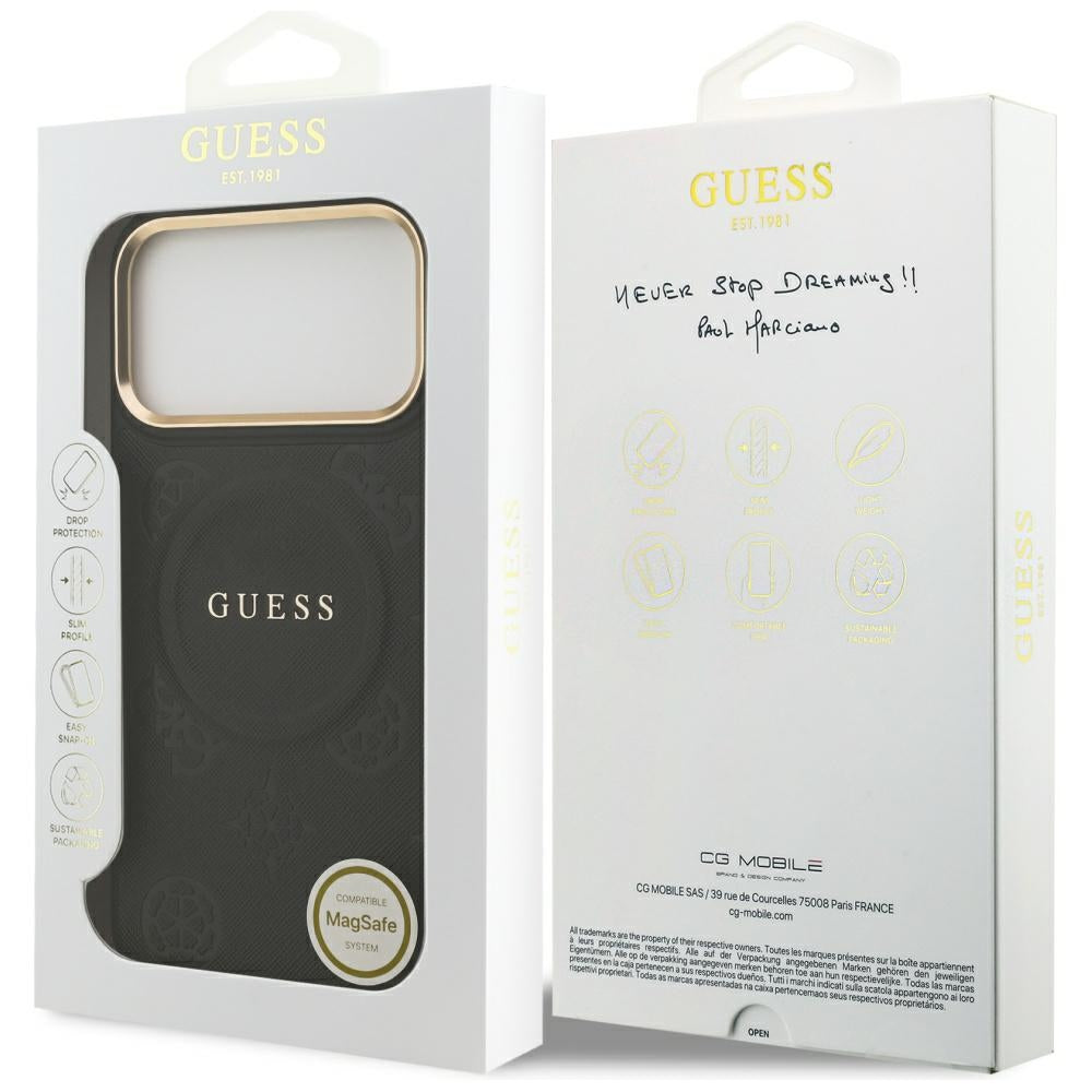 Guess iPhone 17 Pro Max - Peony Hot Stamp MagSafe - Σκληρή Θήκη με Επένδυση Συνθετικού Δέρματος - Black - GUHMP17XPSAMSECK