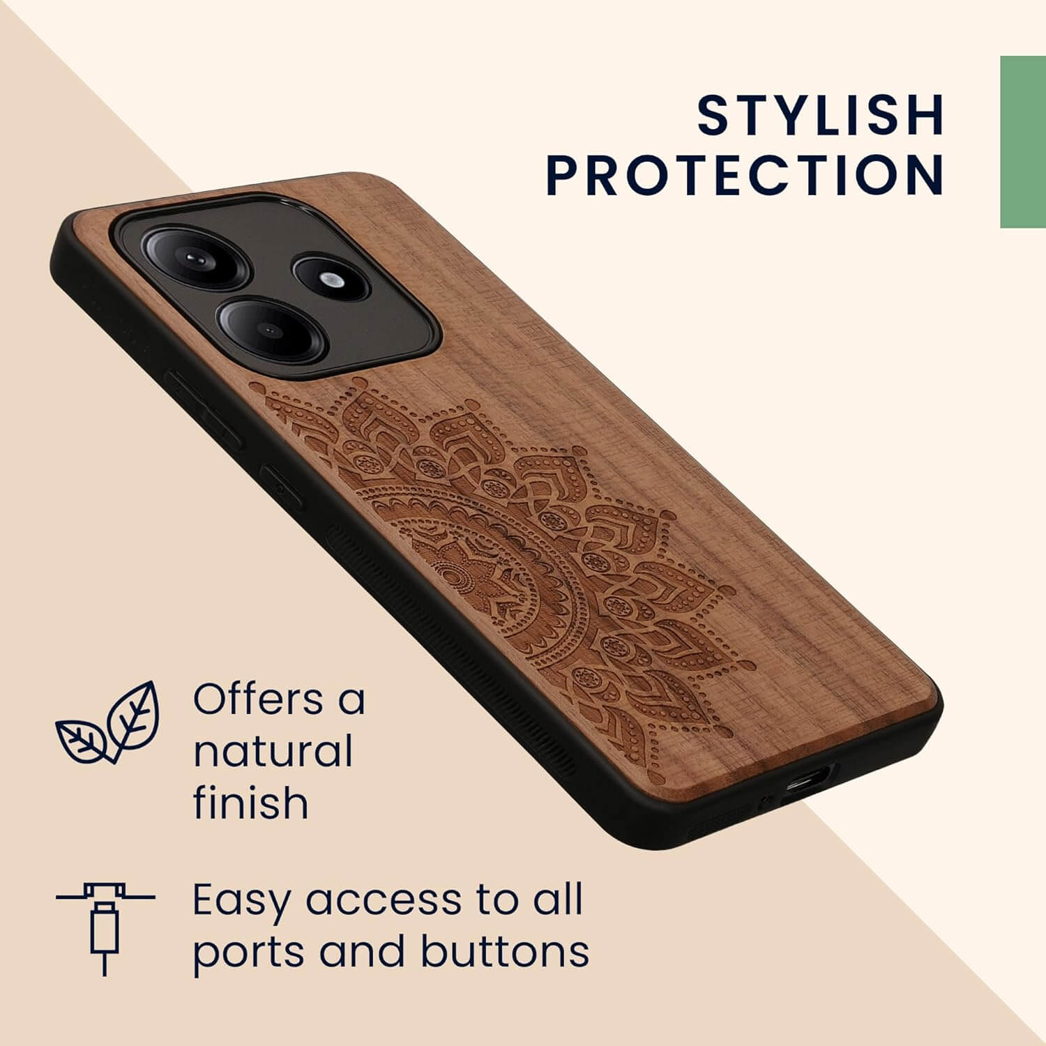 KW Xiaomi Redmi Note 14 5G Θήκη από Φυσικό Ξύλο - Design Rising Sun - Dark Brown